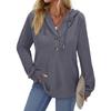Women's Fashion Long-Sleeve Solid-Color Hooded Button-Up Casual Sweatshirt Top