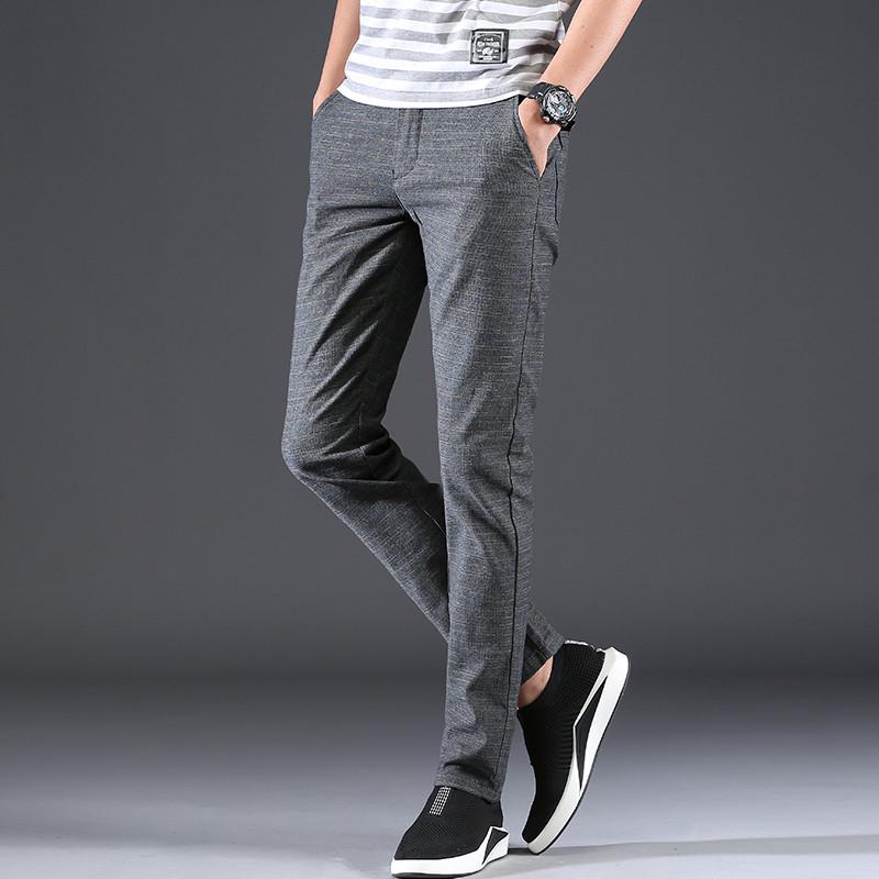 

Мужские узкие повседневные прямые брюки в клетку - модный корейский стиль, шлифованная ткань 38 (Waist 3 feet) for 200 lbs серый