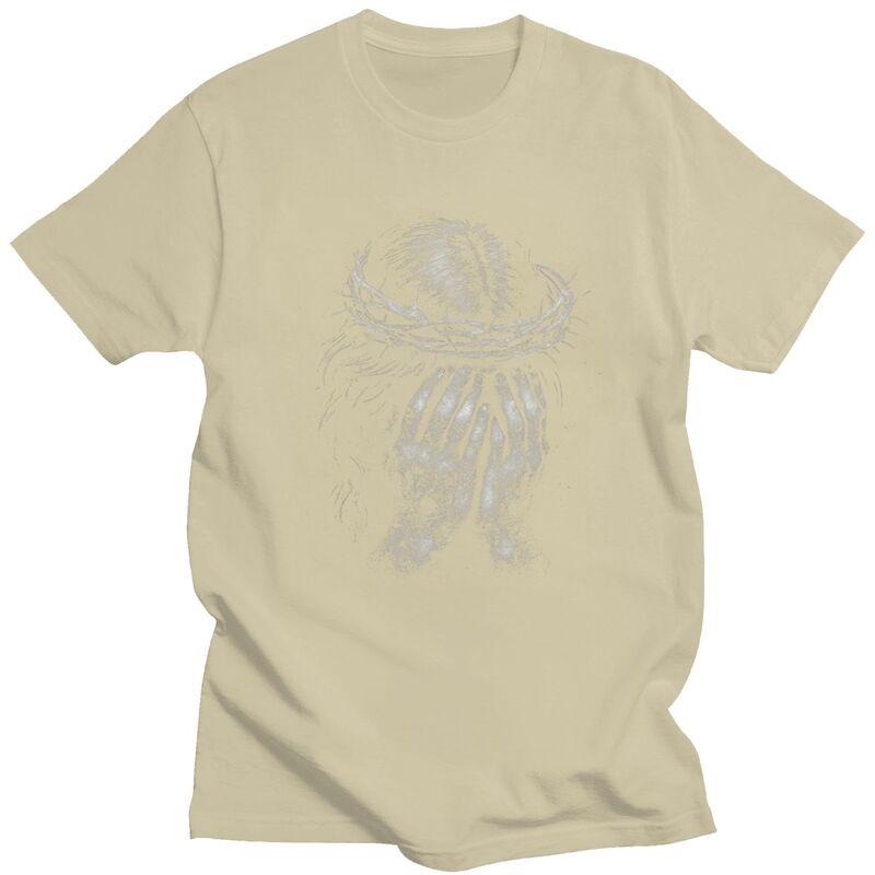 Male Jesus Crown T Shirt Round Neck Pure Cotton Short Sleeve Tee Shirt Novelty Loose Fit Summer Tyle Clothes
