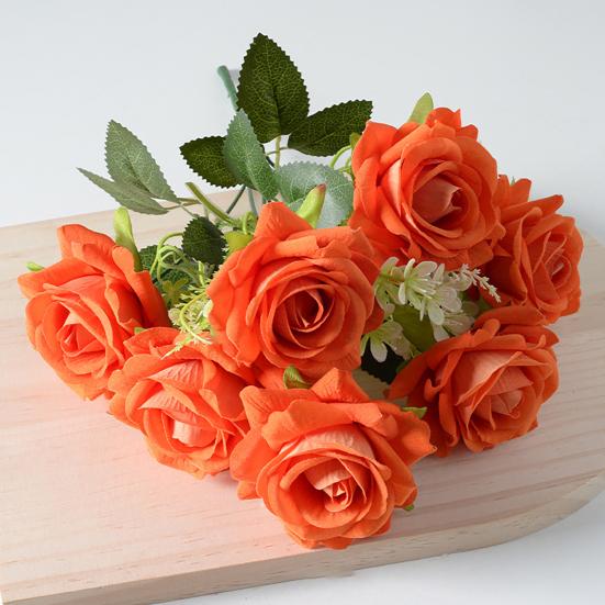 7-Head Artificial Rose Realistic Fake Flower Bouquet Home Office Wedding Party Indoor Outdoor Faux Bloom Table Centerpiece Decoration