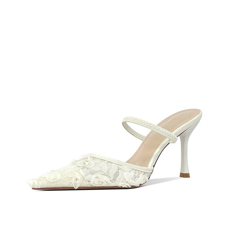 

Мода Мода Кружево Цветы Сетка Женские Туфли Элегантные С Острым Носком Слинги Шпилька Высокий каблук Мюли Летняя Женская Вечерняя Обувь 35