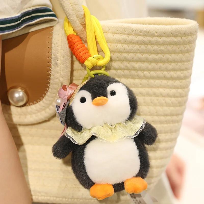Chubby Penguin Plush Toys Pendant Soft Stuffed Cartoon Flower Hat Penguin Toys Kawaii Keychain Bags Car Decor Nice Present Gift