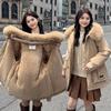 Women's Fleece-Lined Down Cotton Parka with Big Fur Hood