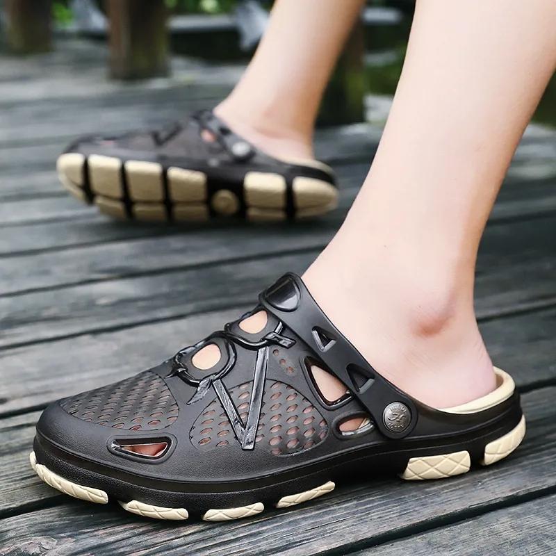 Sandalen und Hausschuhe Baotou Hollow Jelly Schuhe Rutschfeste Atmungsaktive Große Größe Herren Strand
