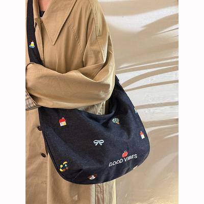 Embroidered Fabric Crossbody Bag Casual All-in-one Shoulder Bag Women's Commute Tote Bag