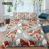 Cartoon Fox King Queen Duvet Cover Lovely Orange Animal Floral Bedding Set Kids Girls Flowers Plant 2/3pcs Polyester Quilt Cover Three Piece Set