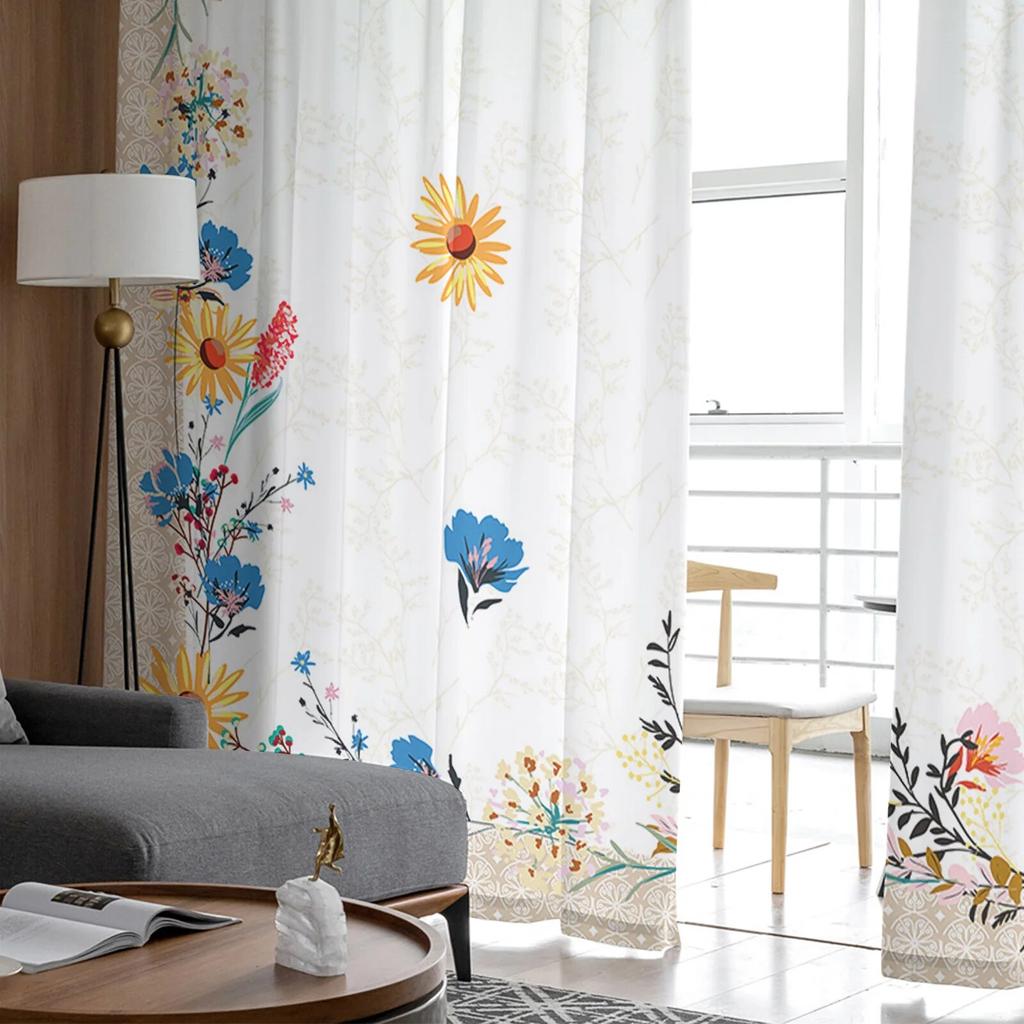 Květiny Slunečnice Orchidej Retro Ložnice Průhledné Průsvitné Závěsy Sváteční dekorace Okno Voál Tyl Záclona