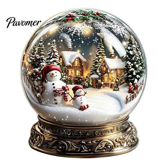 Winter-Themen-Heimdekoration Weihnachten Kristallkugel Figur, 2D Acryl Häuschen Karussell Drehende Schneeszene Ornament Tischdekoration für Büro B