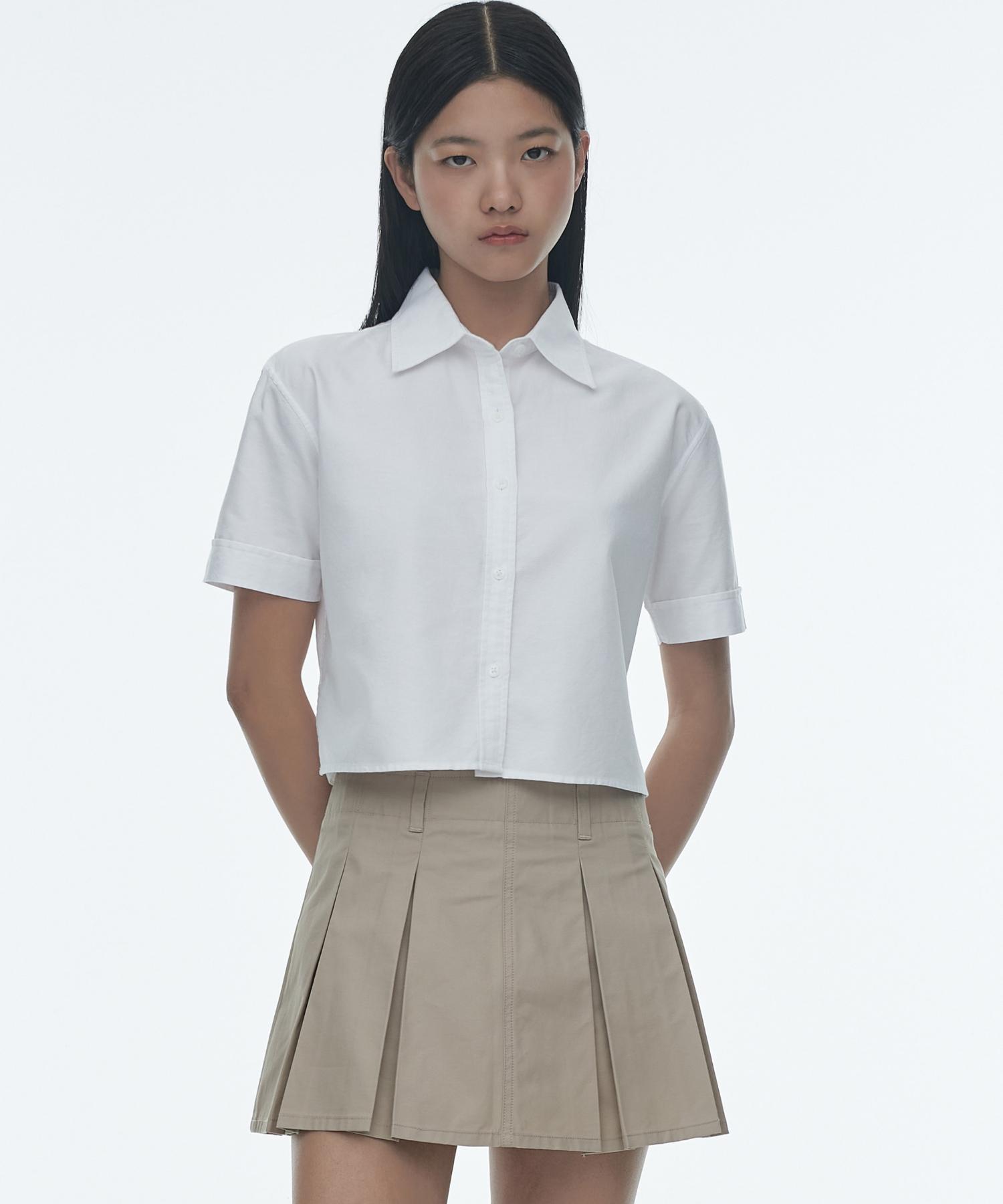 Musinsa Standard Woman Women S Oxford Crop Short Sleeve Shirt [White] White/M