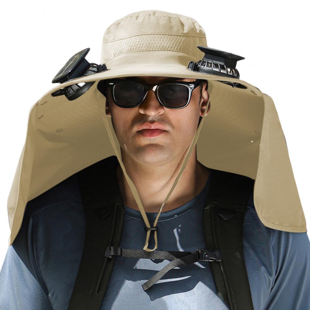 Solární klobouk s ventilátorem a klapkou na krk, dobíjecí přes USB, UV, duální chladicí ventilátor, rybářský klobouk, skládací, pro muže a ženy, rybářský, turistický, Mou