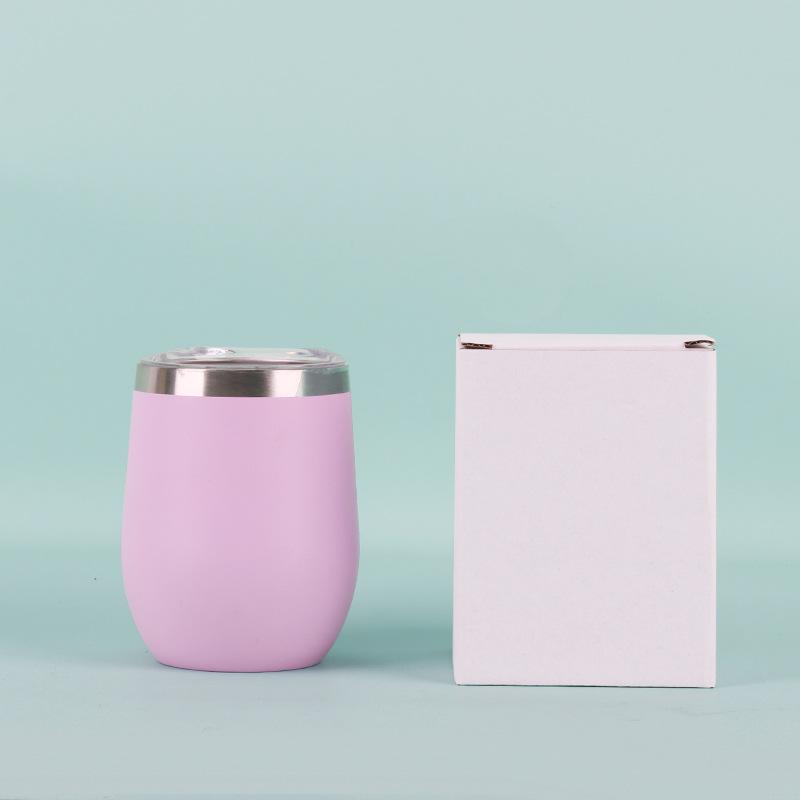 50pcs Custom 12oz double wall stainless steel wine tumbler insulated vacuum egg shape wine tumbler with sliding lids
