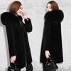 Winter Fur Jacket Black Hooded Parkas Coat Thicken Ladies Warm Long Overcoat Windproof Snow Outerwear