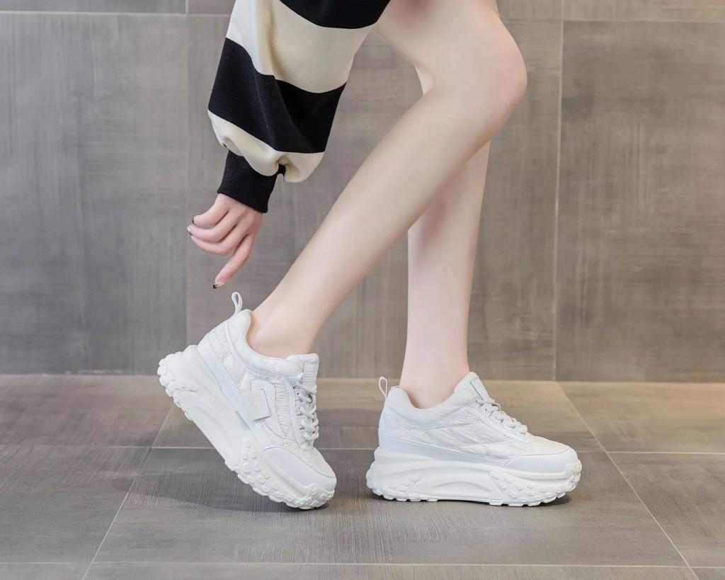 Platform Sneakers Women Inner Raised Genuine Leather Women's Shoes Spring New Versatile Thick Soled Casual Shoes Woman Shoes