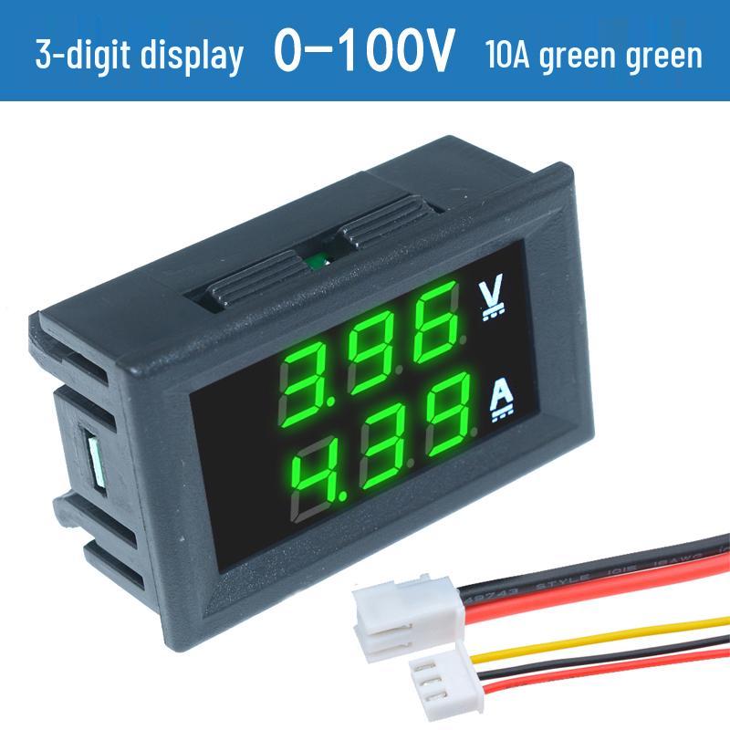 Digital LED DC Current Voltage Meter, Dual Display: 0-100V/200V, 10A/50A/100A Ammeter