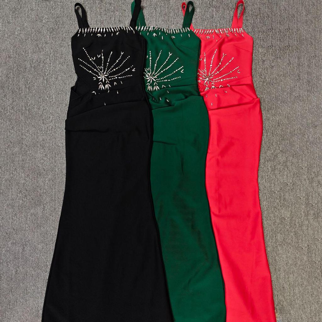 Elegant Rhinestone Slim Fit Evening Dress - European & American Style