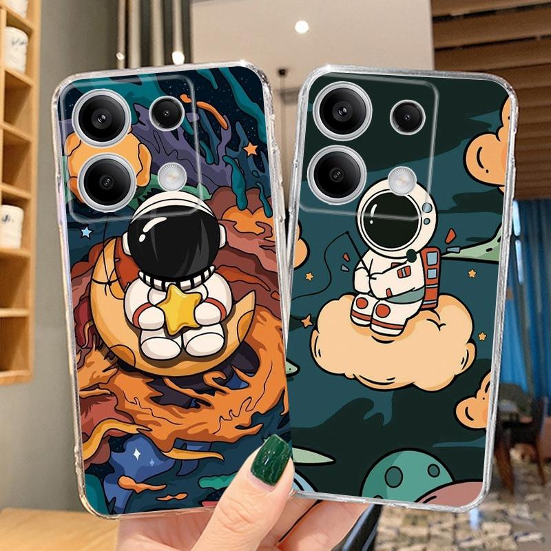 Cute Astronaut Case For iPhone Samsung A55 A35 M34 S24 Xiaomi Redmi 13 Pro 14C Huawei Honor Shockproof Phone Bumper TPU Anti-Scratch Clear Back Cover