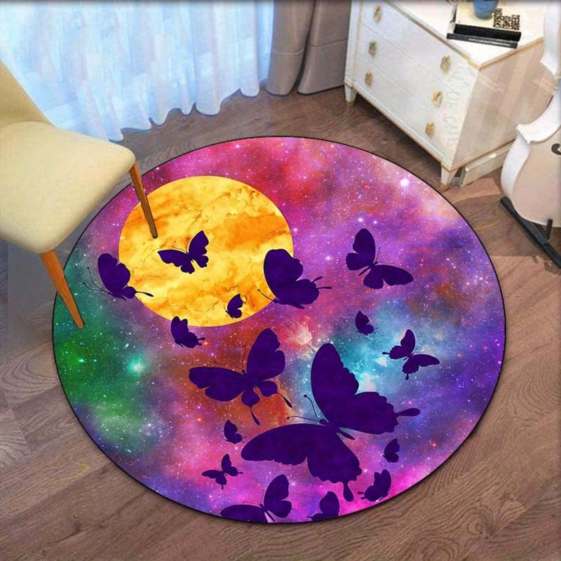 

Butterfly Galaxy Moon Round Rug Crystal Velvet Floor Mat Cosmic Decor Artistic Home Bedroom Living Room Rug for Kids TeensAdults 60cmx60cm