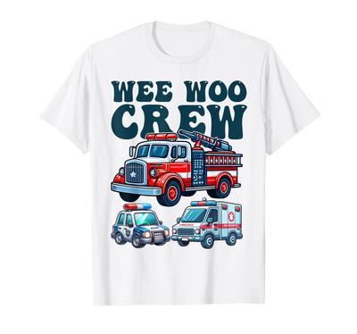 Funny Wee Woo Crew Ambulance Fire Truck Police Car Kids T-Shirt
