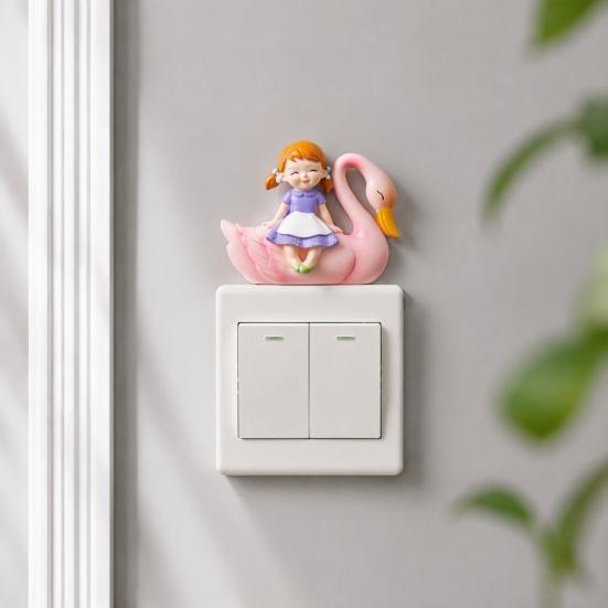 Decorative Wall Switch Decal 3D Resin Stickers, Fairy Tale Girl on Swan Decor, Sticker Peel & Stick Light for Kids Bedroom Nursery Home Decor