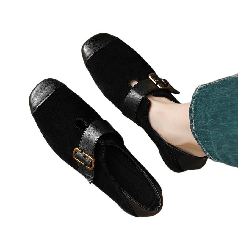 Really soft 2025 Mary single shoes spring and autumn deep mouth retro new matte square head versatile flat heel soft sole leather shoes