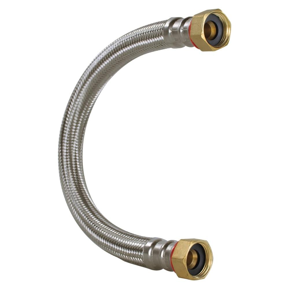 Braided Stainless Steel Water Heater Connector 24in Durable 3/4 FIP Ends with Washers Flexible Hose Home Installation