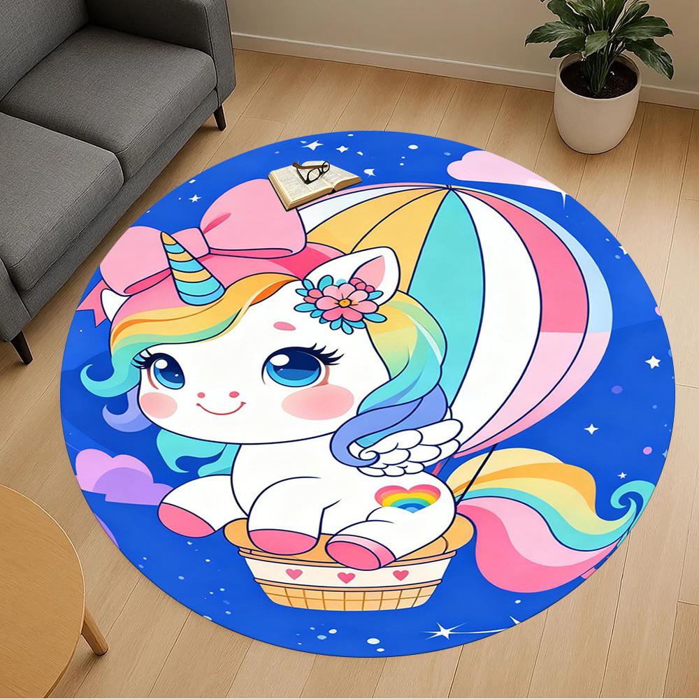 1PC Unicorn Balloon Round Chair mat Area Rug - Non-Slip, Floor Mat for Office, Bedroom, and Indoor Decor -Gift D1127265