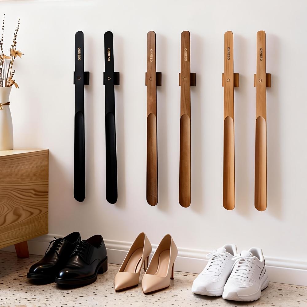 55.5cm Zelkova Wood Magnetic Shoe Horn – No-Bend Light Luxury Shoe Lifter for Elderly & Pregnant, Space-Saving Entryway Aid