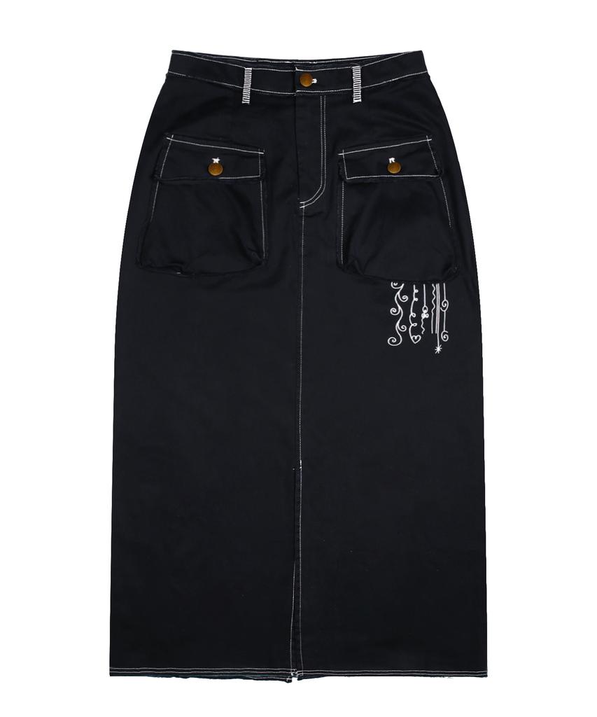 Lunakihu Wxsk008 Tsuru Cotton Long Skirt (Black)