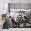 Cat Selfie with Santa Warm Blanket  Girls Boys Plush Throw Blanket Fluffy Living Room Flannel Bedspread Sofa Bed Cover