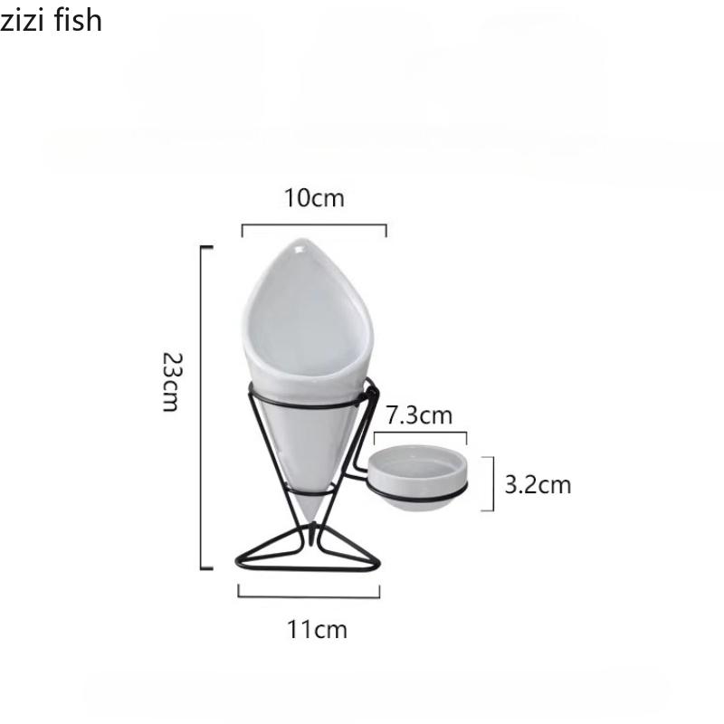 

Ceramic French Fry Rack Set Iron Hanging Rack Snack Bowl Display Rack Cone-shaped Cake Dessert Plate Sauce Dish Tasting Plate