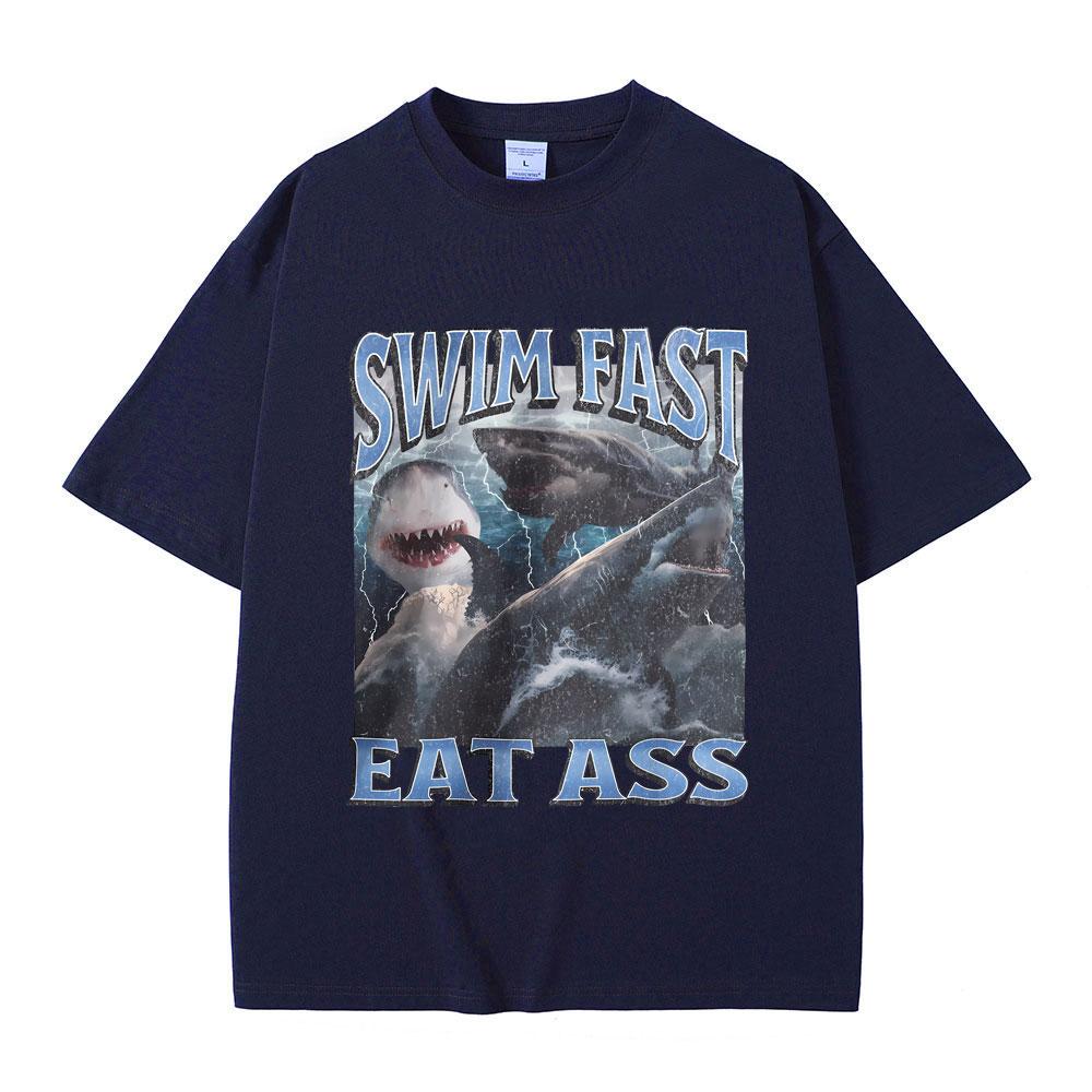 Funny Shark Print T-shirt Men Women Casual Oversized T Shirts Male Fashion Vintage Short Sleeve Unisex Soft Cotton Tshirt Tops