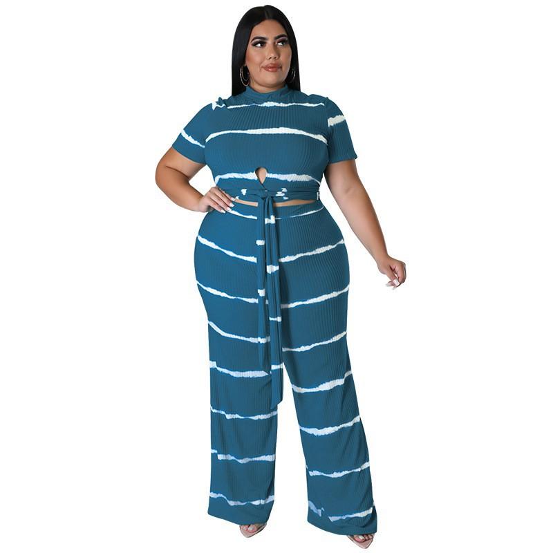 MY988 Plus Size Womens Knit 2-Piece Set With Ribbed Crew Neck Adjustable Tie Detail Casual Outfit In Multiple Colors