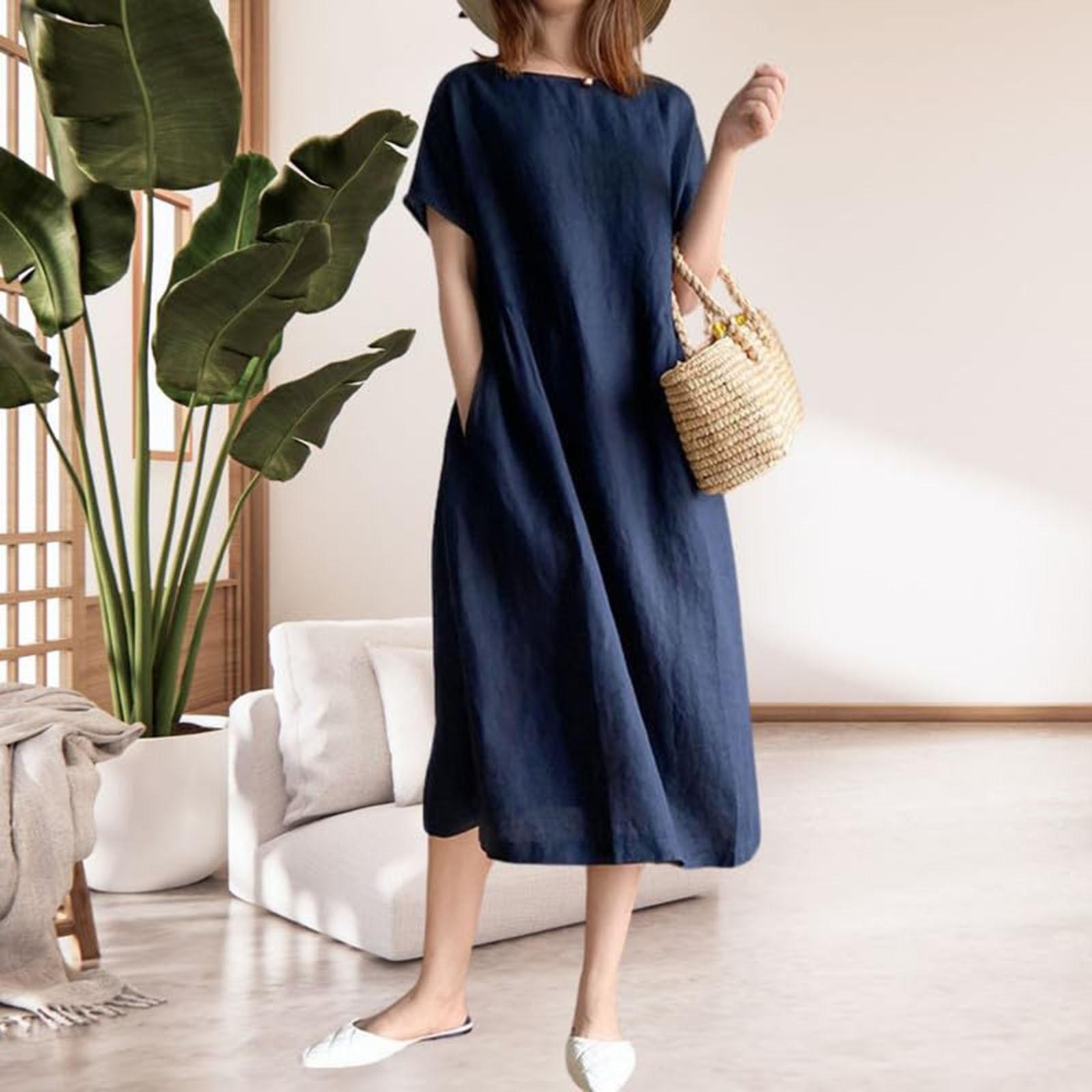 

Модна жіноча однотонна сукня великих розмірів, вільна довга спідниця XXL Темно-синій