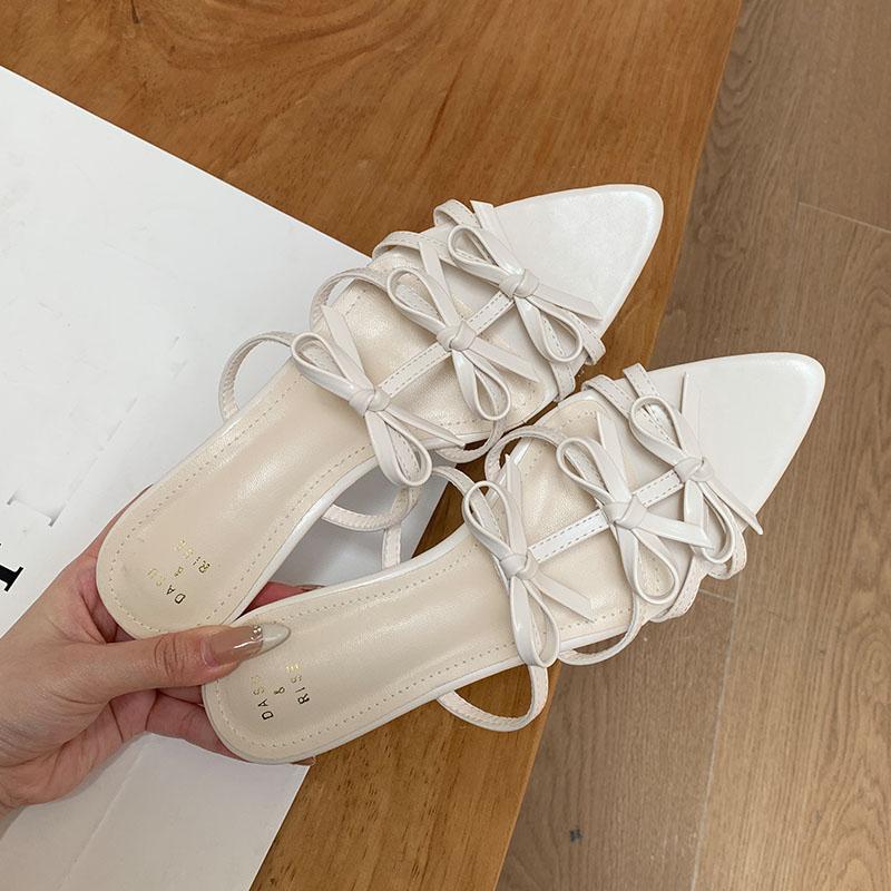 

Fashion Spring Summer Ladies Low Heel Wedges Slippers Slides Shoes Fashion Butterfly-Knot Women Wedges Slippers Shoes Female Sandals 35 бежевый