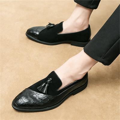 Retrov Fasion New Men's Pointed Suede Tassels Patchwork Flats Leather Shoes Casual Loafers Formal Dress Footwear Zapatos Hombre