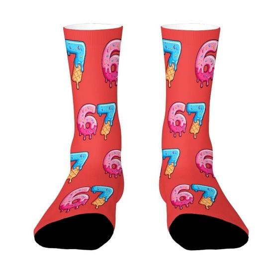 67 Meme Casual Socks Ice Cream 6 7 Crew Socks Funny Donut Six Seven Socks Gifts for Women Men Family Friends