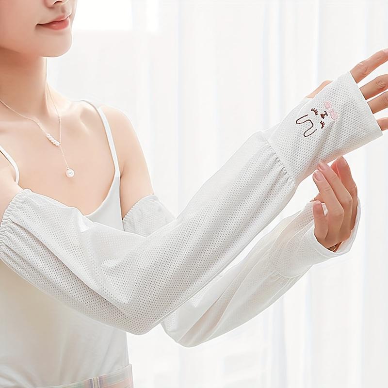 1 Pair of Fashion Summer Cute Rabbit Head Pattern Ice Cover Parasol Anti-Ultraviolet Arm Guard Outdoor Cycling etc.