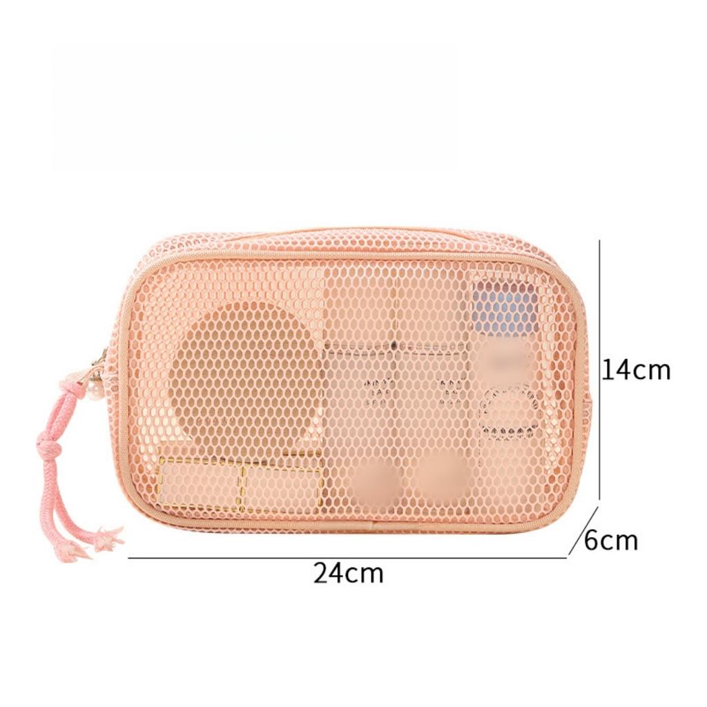 1PC Dopamine Color Storage Bag Large Capacity Breathable Mesh Cosmetic Bag Lightweight with Handle Coin Purse