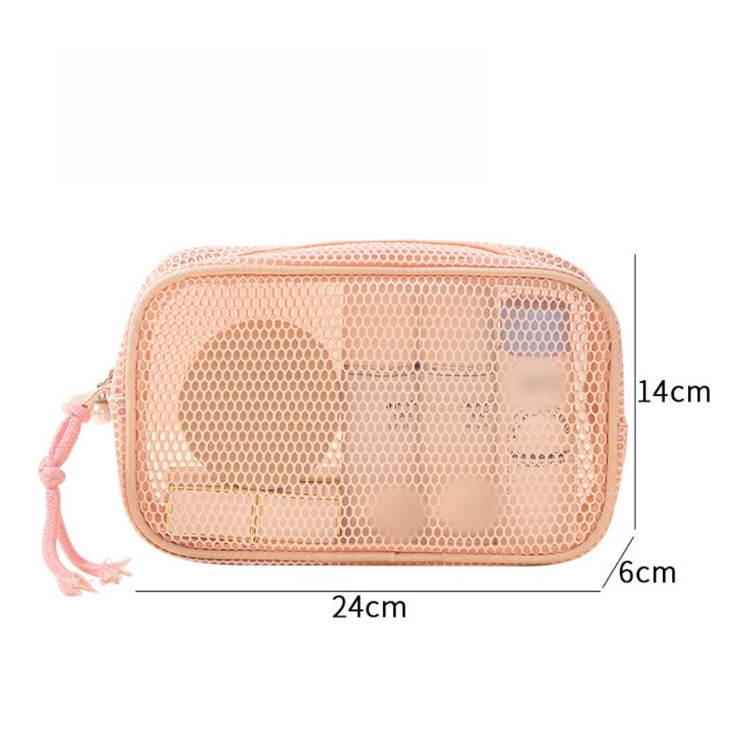 

1PC Dopamine Color Storage Bag Large Capacity Breathable Mesh Cosmetic Bag Lightweight with Handle Coin Purse 1PC рожевий