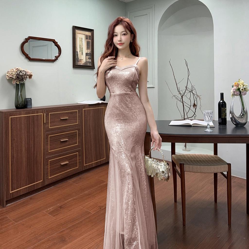 Evening Dress Women's New Banquet Temperament Socialite High-end Light Luxury Wedding Banquet Niche Host Graduation Fishtail Skirt