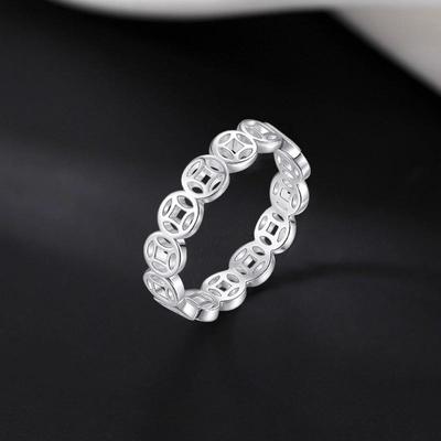 Sterling Silver Qian Duo Duo Women's Ring: Pure Silver Coin, Chinese-Style, Luck-Attracting, Trendy Finger Accessory