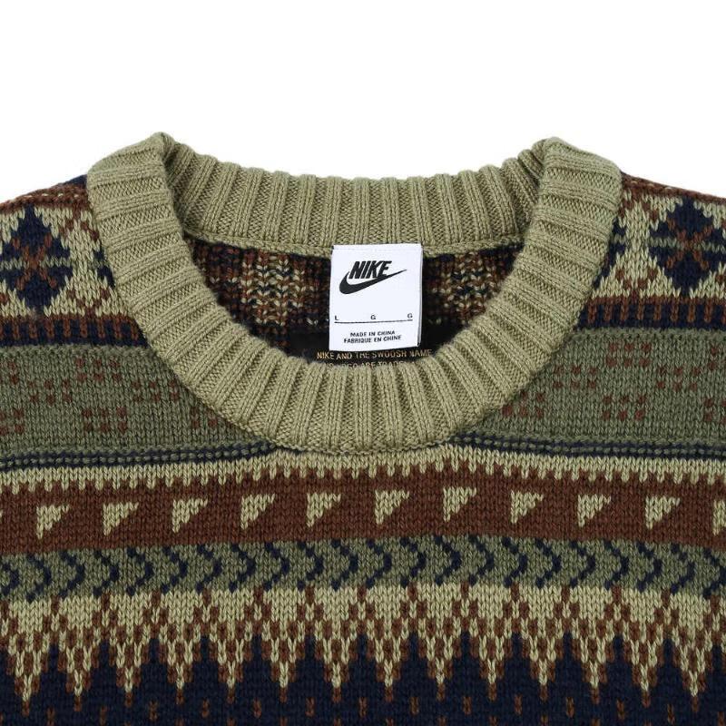 Nike Swoosh Fair Isle Life Loose Fit Crewneck Casual Sweater Men Sweater Olive FZ0126-276