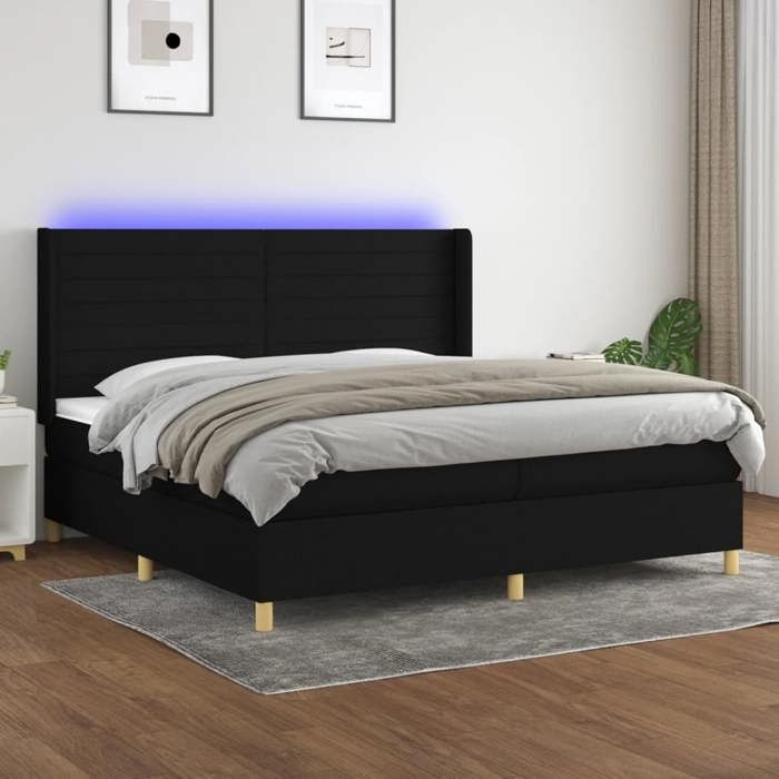 VidaXL Slat Bed Base with Mattress and LEDs, Upholstered Bed with Headboard, Double Bed, Adult Bedroom Bed, 3138983
