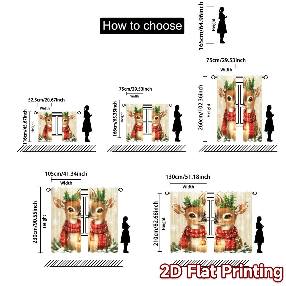 2pcs,Curtains Cute Deer Christmas Snowflakes Holiday Popular Curtains Polyester Easy Install Curtains Decorations Inside Perfect