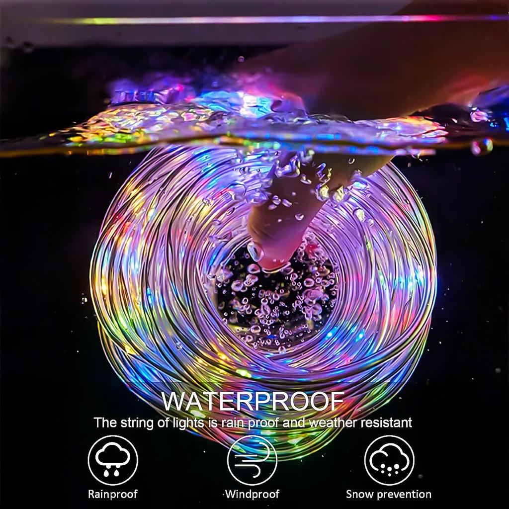 Solar LED Rope Light Waterproof Outdoor Solar Powered Fairy Lights 8 Mode Christmas for Garden Yard Holiday Tree Decor Light