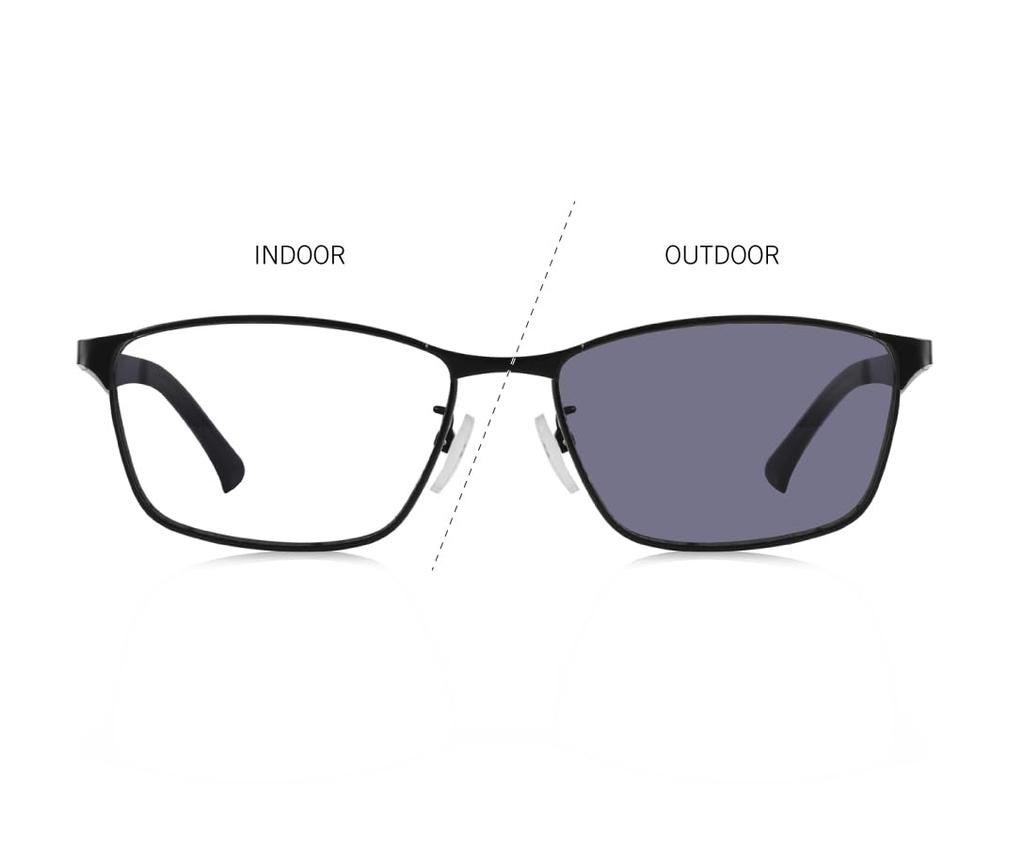 [Hackberry] Reading Glasses, Bifocal Sunglasses, Photochromic, Thin, Senior Glasses, UV Cut, Men's, Stylish, Square, Metal, Black, 2.0 Magnification,