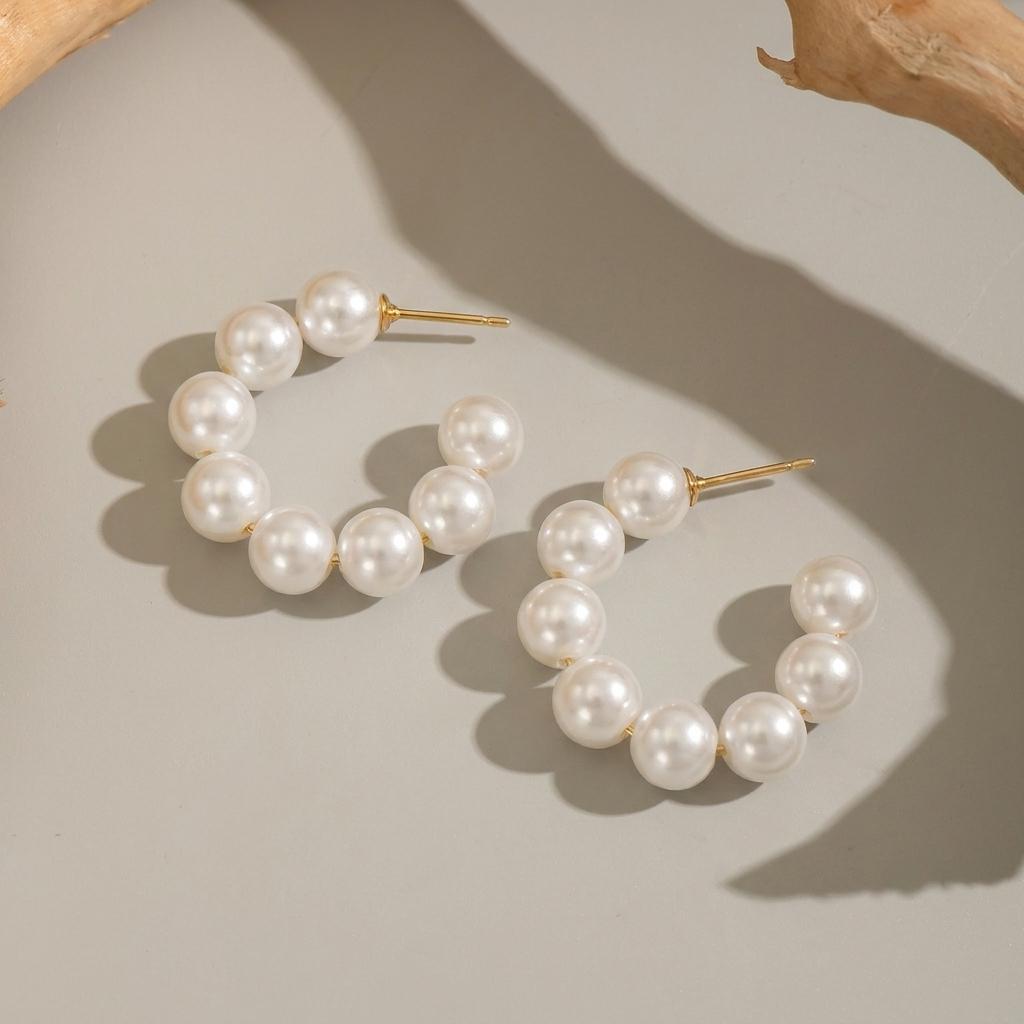 Simple Simulated Pearl Hoop Earrings For Women Round Circle Pearl Stainless Steel Earring Party Wedding Temperament Jewelry
