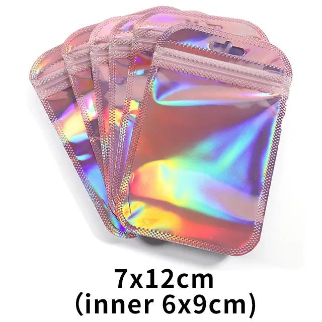 Laser Rainbow Self Sealing Bag Reusable Sealed Zipper Lock Packaging Bag Earrings Necklaces Hair Accessories Wrapping Pouch Product Storage Sack
