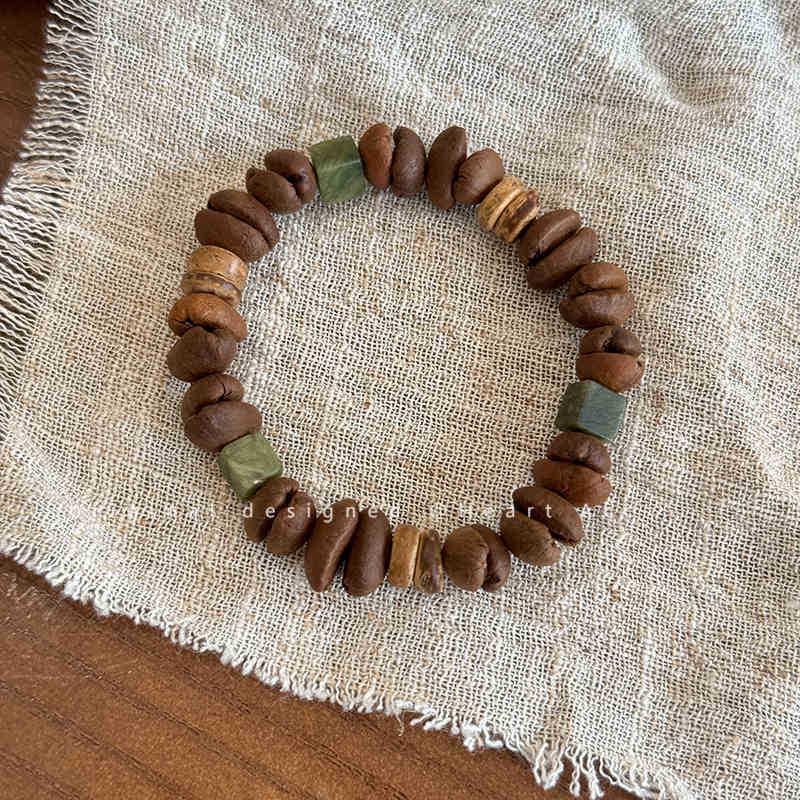 Genuine Coffee Bean Cat Paw Beaded Bracelet - Stylish Elastic Rope Couple Bangle