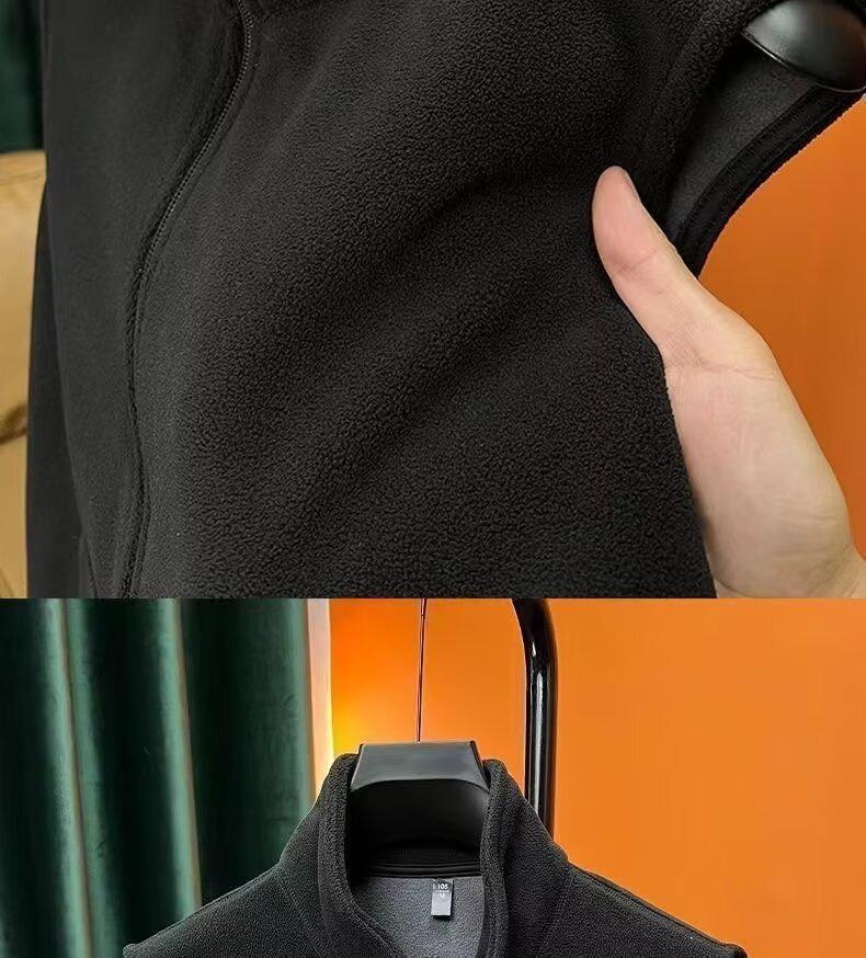 Men's Thick Berber Fleece Zipper Vest with Stand-Up Collar for Autumn/Winter
